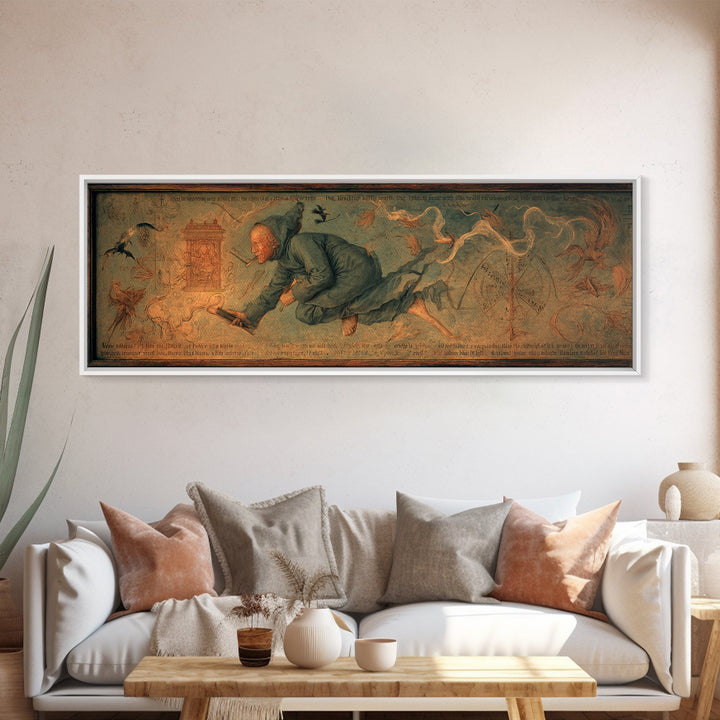 The Antique Spirit Board, Medieval Grotesque Art, Extra Wide Wall Art, Dark Fantasy Wall Art, Canvas Print, Halloween Wall Art