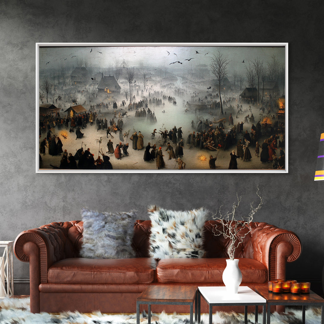 The Antique Spirit Board, Northern Renaissance Horror, Wide Panoramic Art, Dark Halloween Decor, Framed Canvas Print