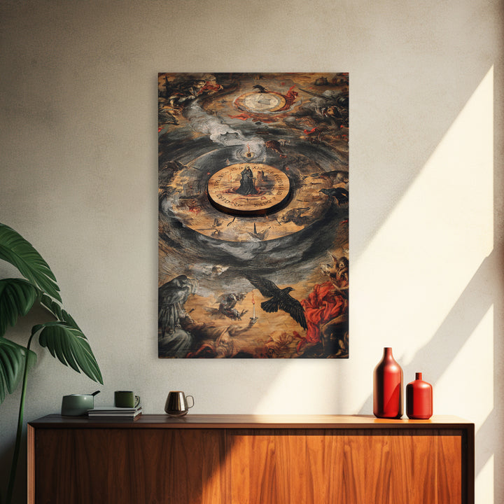 The Antique Spirit Board, Dark Renaissance Art, Vertical Wall Art, Dark Halloween Decor, Canvas Print, Halloween Wall Art