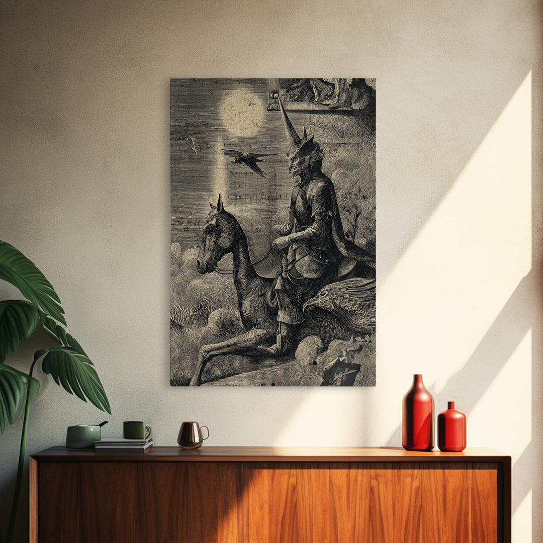 The Antique Spirit Board, Renaissance Engraving Art, Vertical Wall Art, Dark Fantasy Wall Art, Canvas Print, Halloween Wall Art