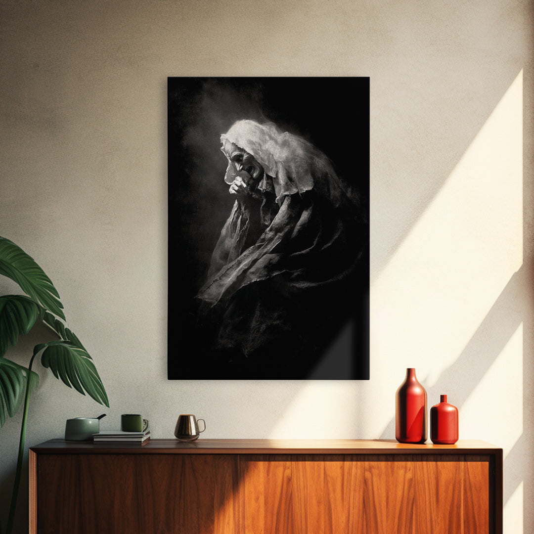 The Antique Spirit Board, Dark Romantic Horror Art, Vertical Wall Art, Dark Fantasy Wall Art, Framed Canvas Print, Halloween Wall Art