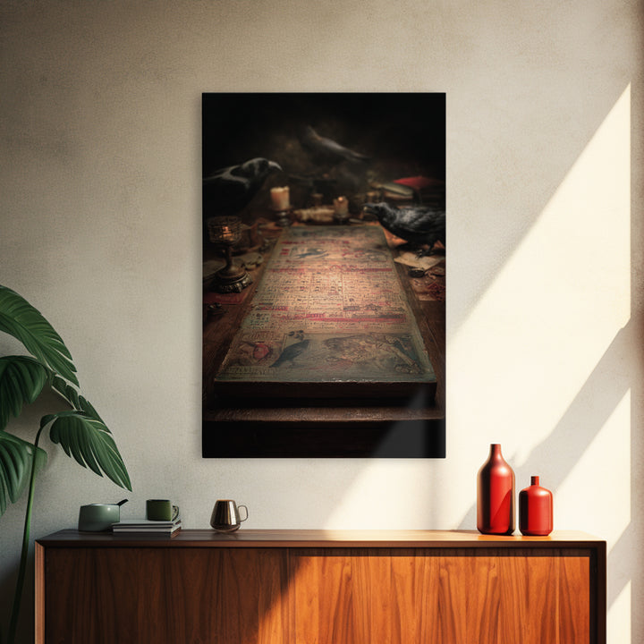 The Antique Spirit Board, Gothic Nightmare Art, Vertical Wall Art, Gothic Horror Wall Art, Framed Canvas Print, Halloween Wall Art