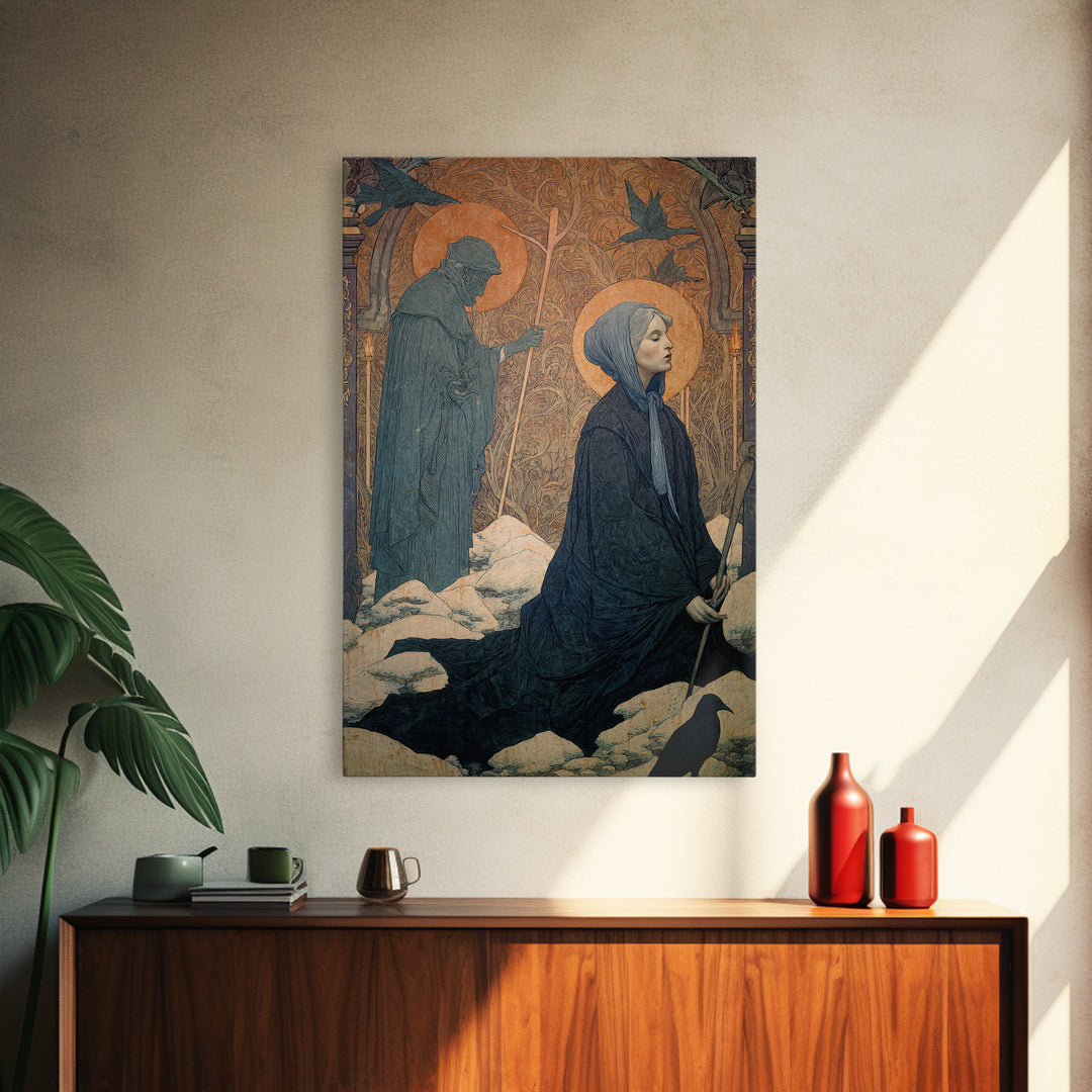 The Antique Spirit Board, Symbolist Death Art, Vertical Wall Art, Macabre Wall Art, Framed Canvas Print, Halloween Wall Art