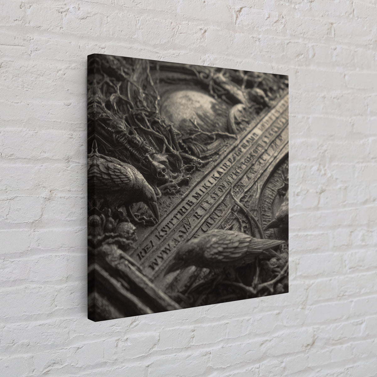 The Antique Spirit Board, Biomechanical Horror Art, Square Wall Art, Dark Fantasy Wall Art, Framed Canvas Print, Halloween Wall Art