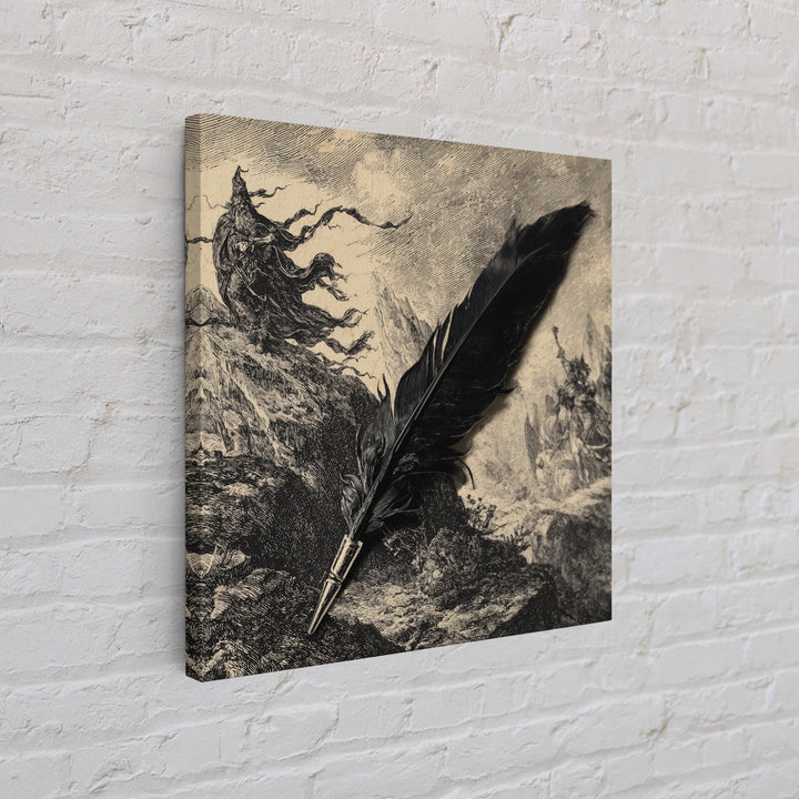 The Raven-Feather Quill, Baroque Witchcraft Art, Square Wall Art, Macabre Wall Art, Framed Canvas Print, Halloween Wall Art
