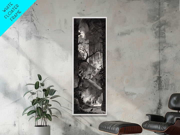 The Raven-Feather Quill, Architectural Etching Art, Tall Narrow Wall Art, Gothic Horror Wall Art, Framed Canvas Print