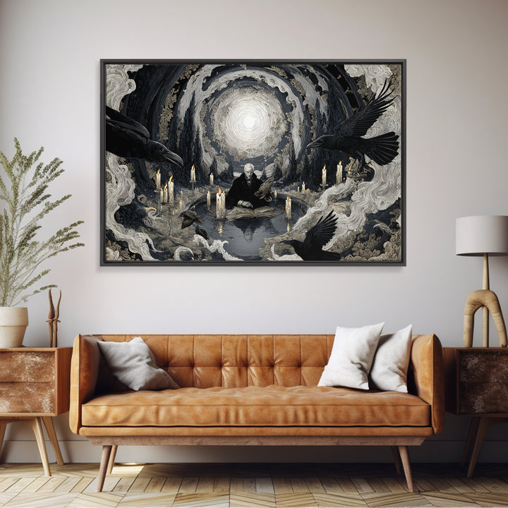 The Raven-Feather Quill, Symbolist Gothic Landscape, Landscape Wall Art, Gothic Horror Wall Art, Framed Canvas Print, Halloween Wall Art