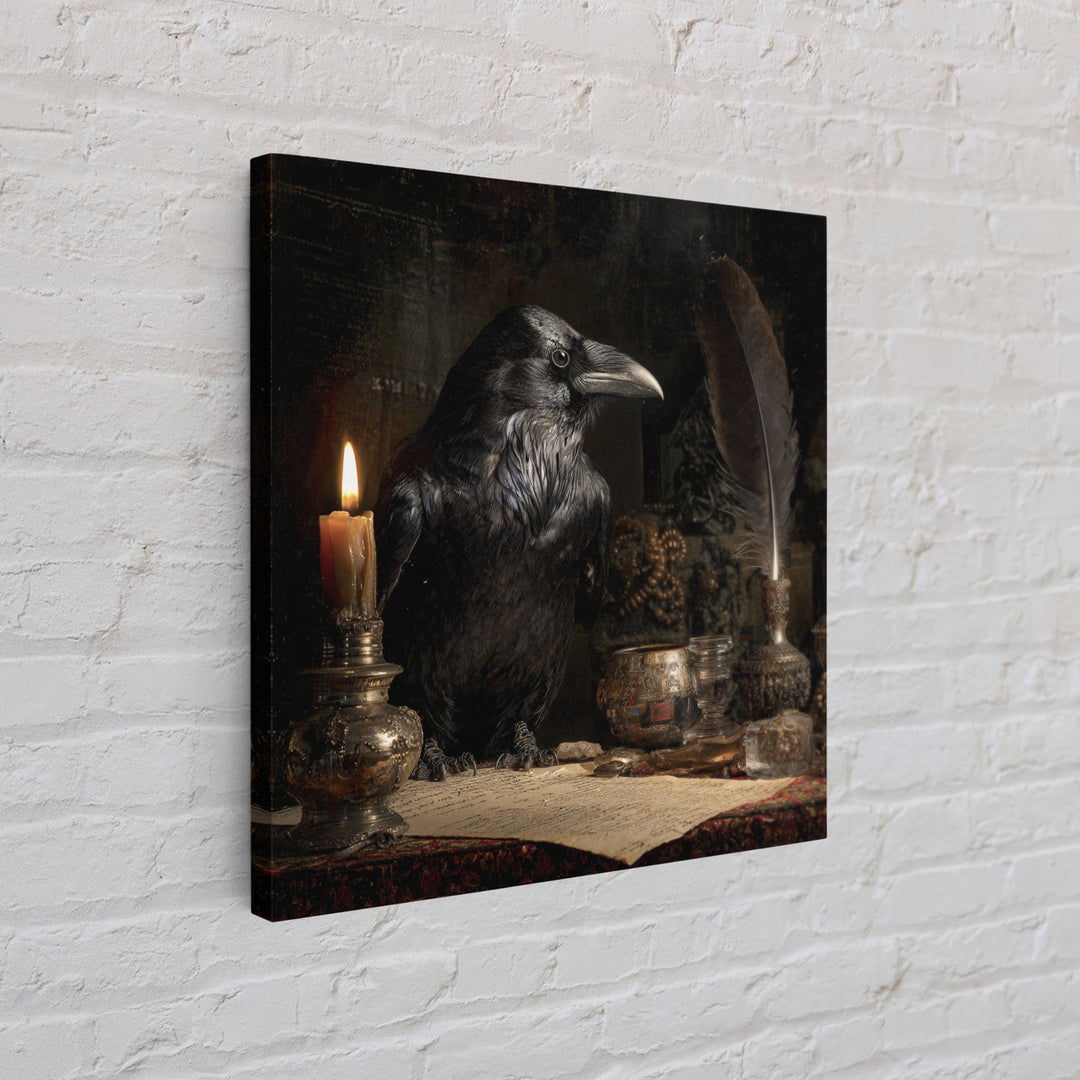 The Raven-Feather Quill, Ornate Symbolist Art, Square Wall Art, Macabre Wall Art, Canvas Print, Halloween Wall Art, Gothic Home Decor