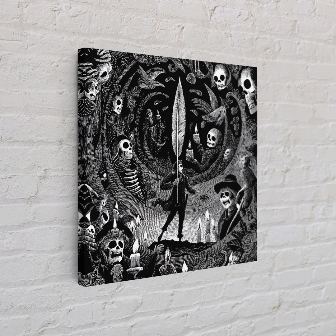 The Raven-Feather Quill, Macabre Folk Print Art, Square Wall Art, Gothic Horror Wall Art, Canvas Print, Halloween Wall Art