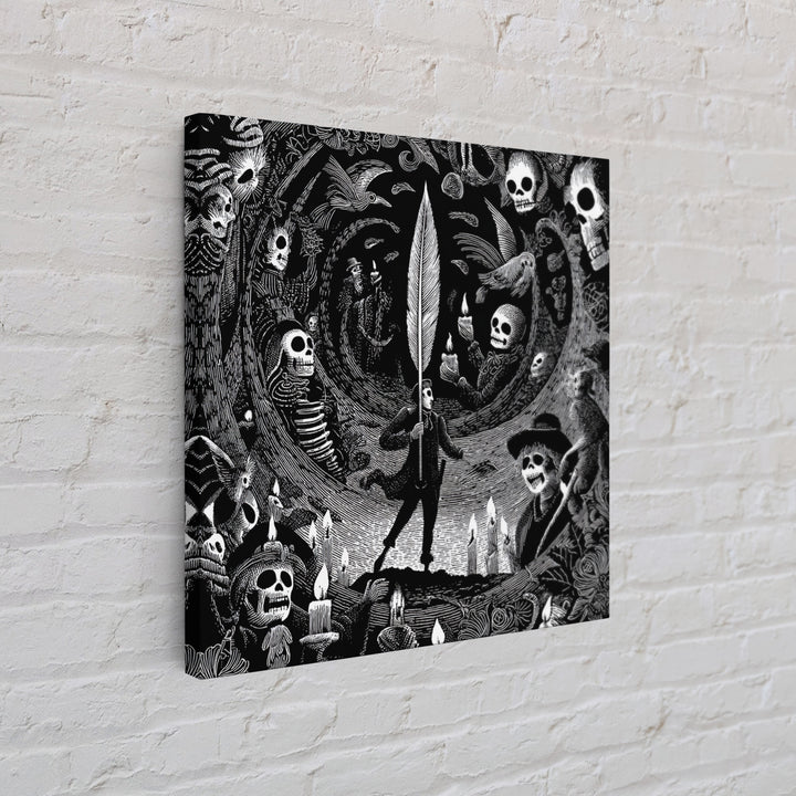 The Raven-Feather Quill, Macabre Folk Print Art, Square Wall Art, Gothic Horror Wall Art, Canvas Print, Halloween Wall Art