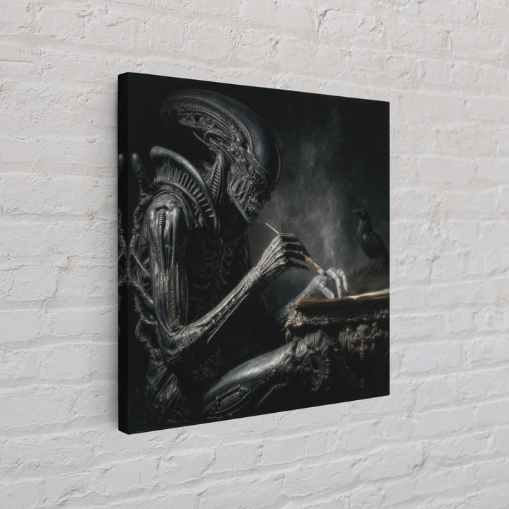 The Raven-Feather Quill, Biomechanical Horror Art, Square Wall Art, Macabre Wall Art, Canvas Print, Halloween Wall Art, Horror Wall Art