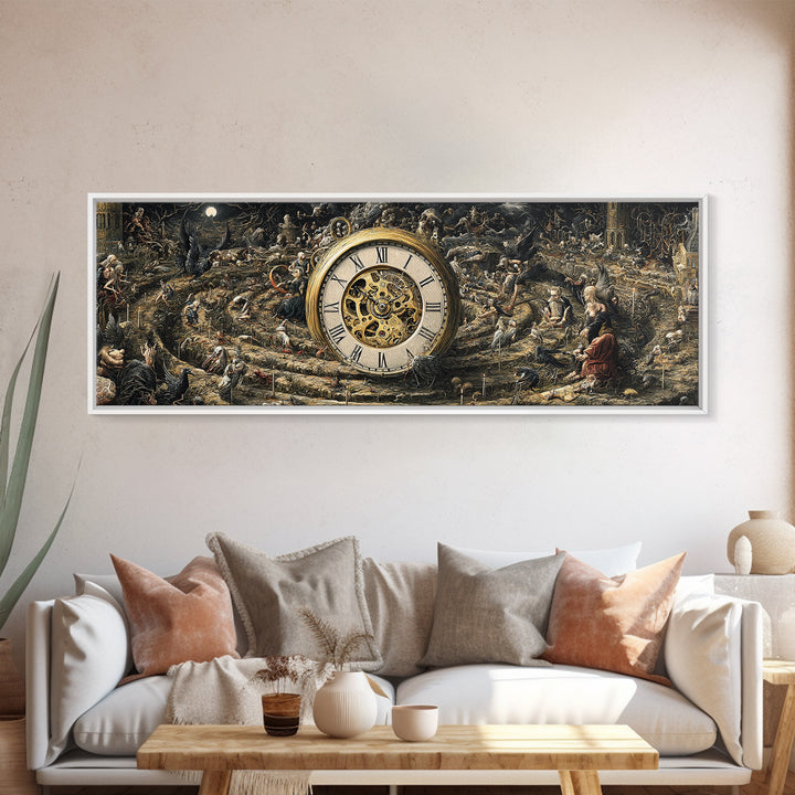 The Cursed Pocket Watch, Medieval Grotesque Art, Extra Wide Wall Art, Dark Halloween Decor, Framed Canvas Print, Halloween Wall Art