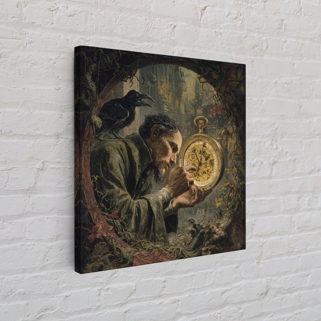 The Cursed Pocket Watch, Dark Renaissance Art, Square Wall Art, Dark Fantasy Wall Art, Canvas Print, Halloween Wall Art