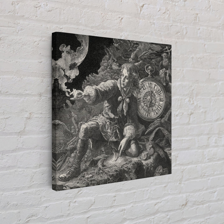 The Cursed Pocket Watch, Renaissance Engraving Art, Square Wall Art, Macabre Wall Art, Canvas Print, Halloween Wall Art
