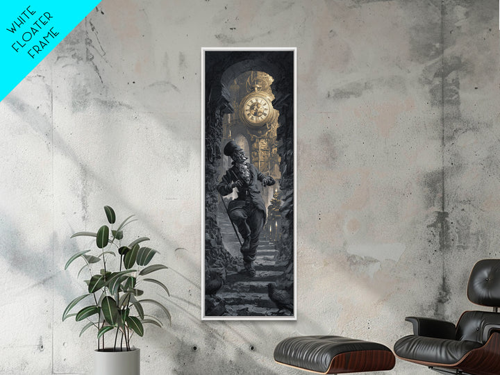 The Cursed Pocket Watch, Architectural Etching Art, Tall Narrow Wall Art, Dark Halloween Decor, Framed Canvas Print