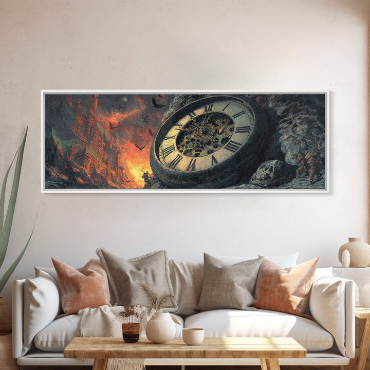The Cursed Pocket Watch, Apocalyptic Romantic Art, Extra Wide Wall Art, Macabre Wall Art, Framed Canvas Print, Halloween Wall Art