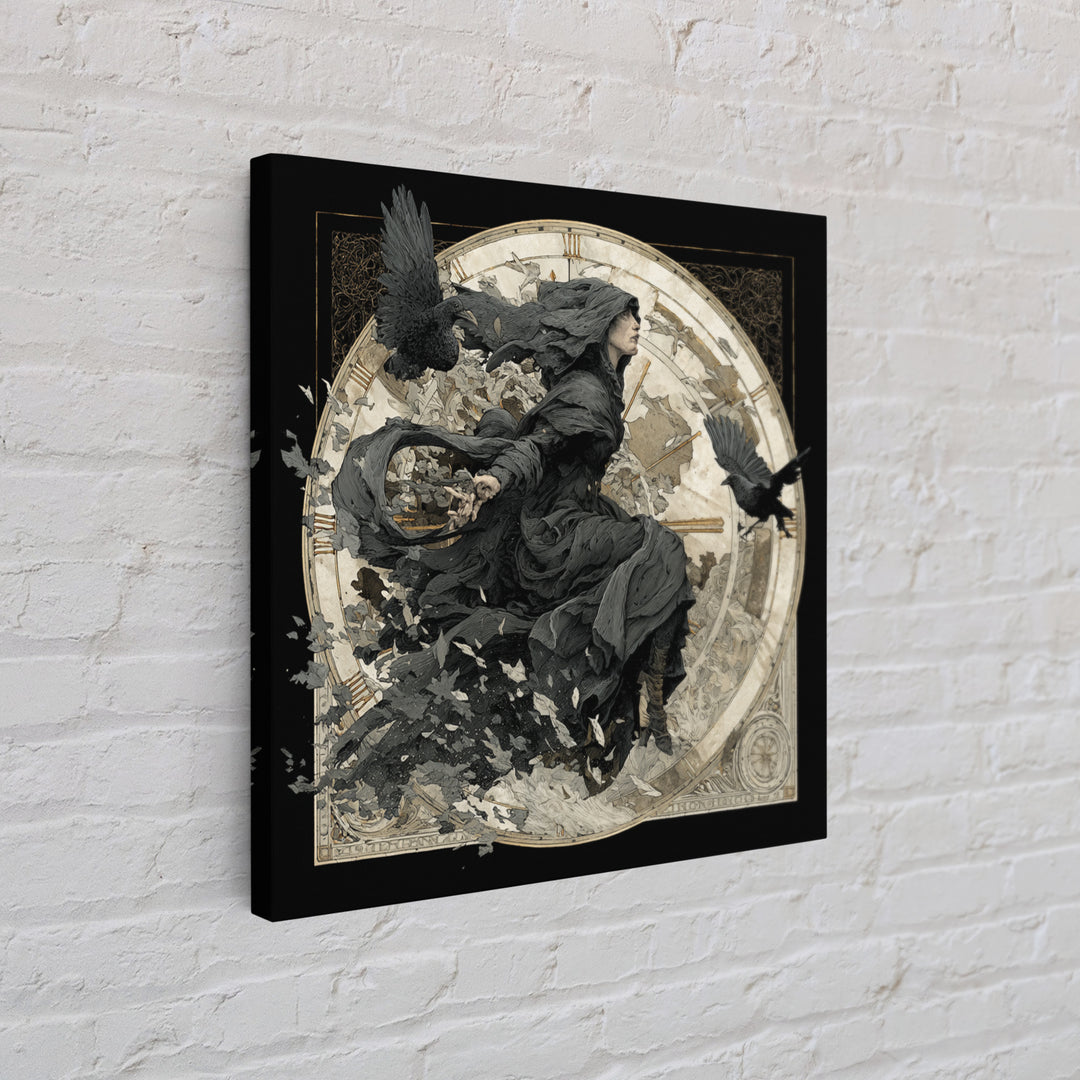 The Cursed Pocket Watch, Symbolist Death Art, Square Wall Art, Dark Halloween Decor, Canvas Print, Halloween Wall Art