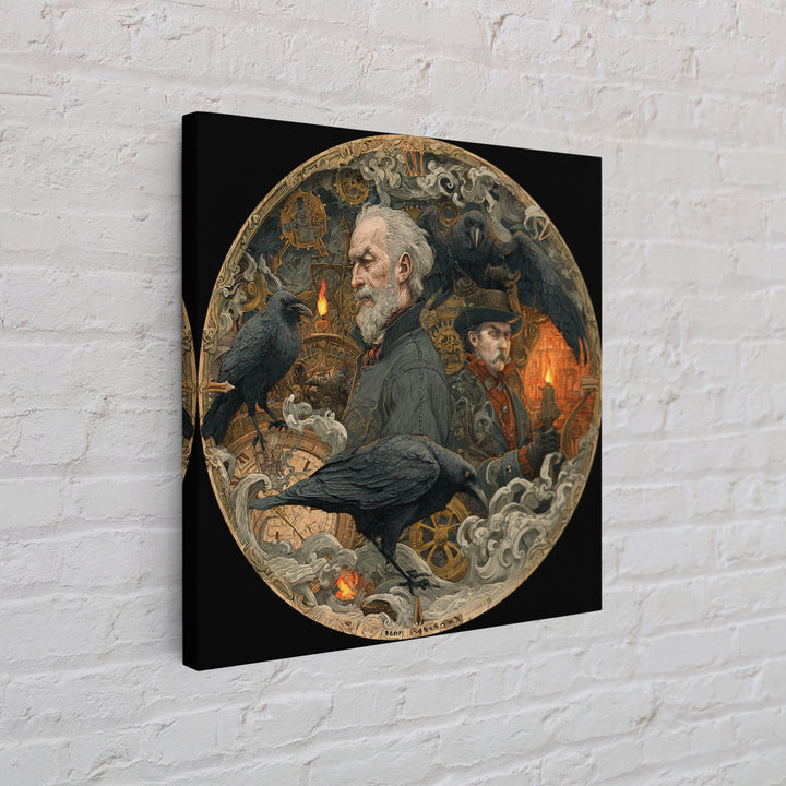 The Cursed Pocket Watch, Symbolist Etching Art, Square Wall Art, Dark Halloween Decor, Canvas Print, Halloween Wall Art