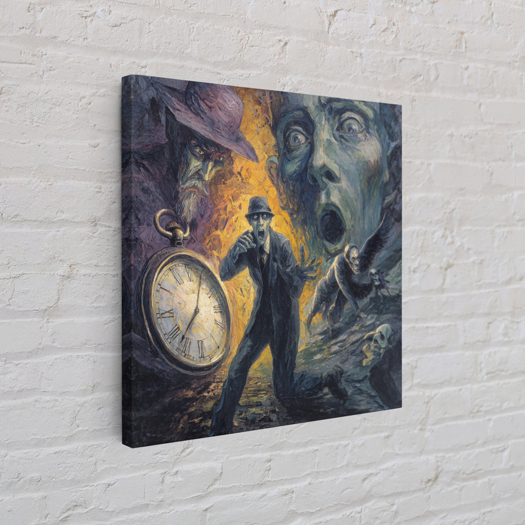 The Cursed Pocket Watch, Expressionist Gothic Art, Square Wall Art, Dark Halloween Decor, Framed Canvas Print, Halloween Wall Art