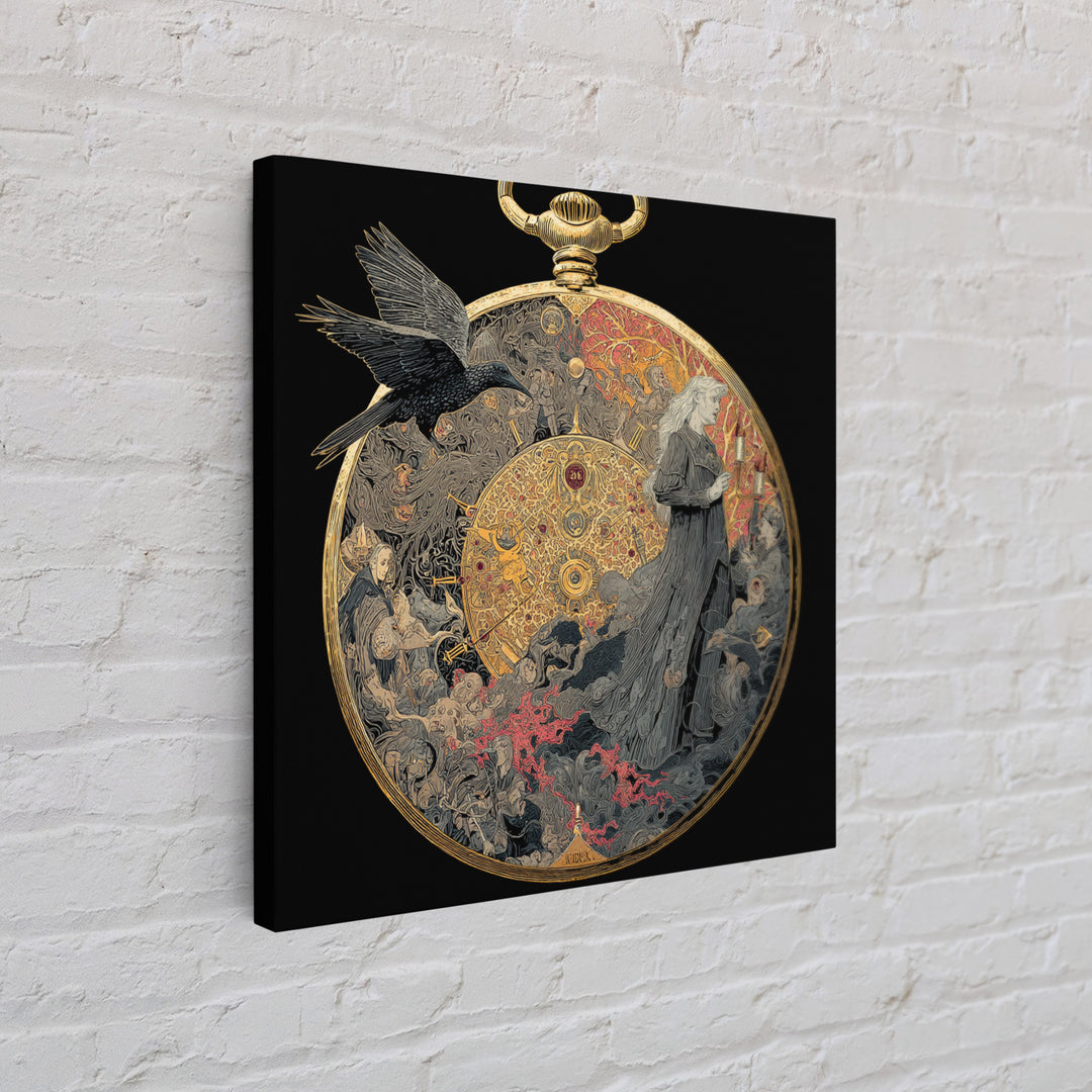 The Cursed Pocket Watch, Stained Glass Gothic Art, Square Wall Art, Macabre Wall Art, Canvas Print, Halloween Wall Art, Spooky Wall Decor