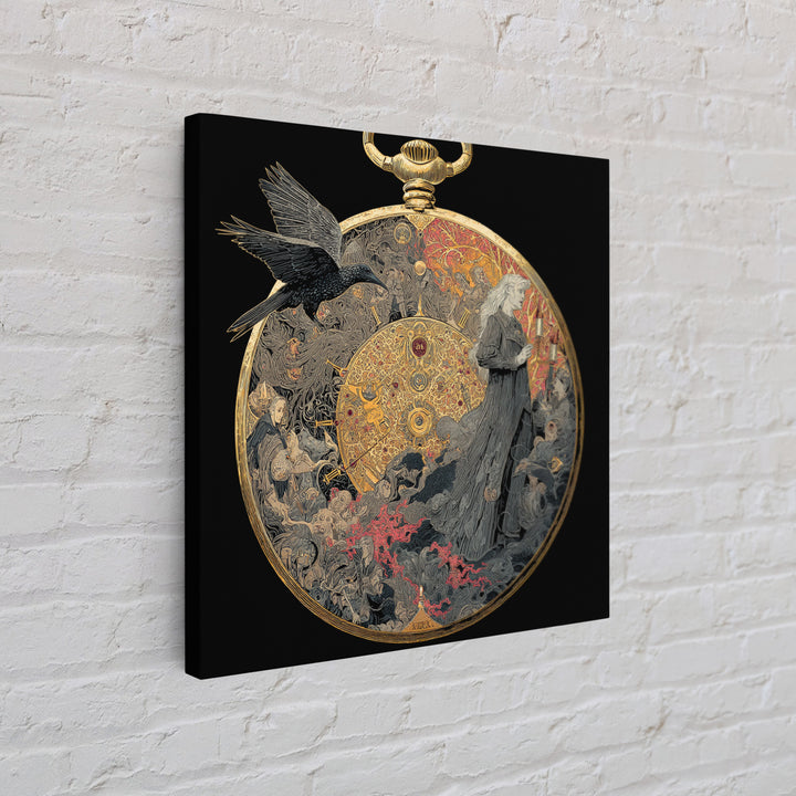 The Cursed Pocket Watch, Stained Glass Gothic Art, Square Wall Art, Macabre Wall Art, Canvas Print, Halloween Wall Art, Spooky Wall Decor