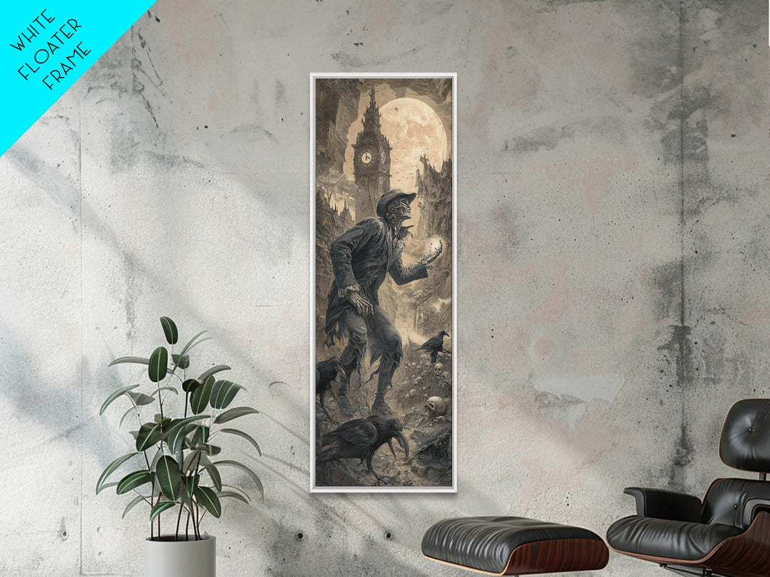 The Cursed Pocket Watch, Surreal Apocalyptic Art, Tall Narrow Wall Art, Macabre Wall Art, Framed Canvas Print, Halloween Wall Art