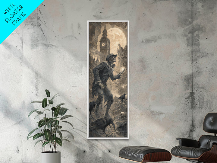 The Cursed Pocket Watch, Surreal Apocalyptic Art, Tall Narrow Wall Art, Macabre Wall Art, Framed Canvas Print, Halloween Wall Art
