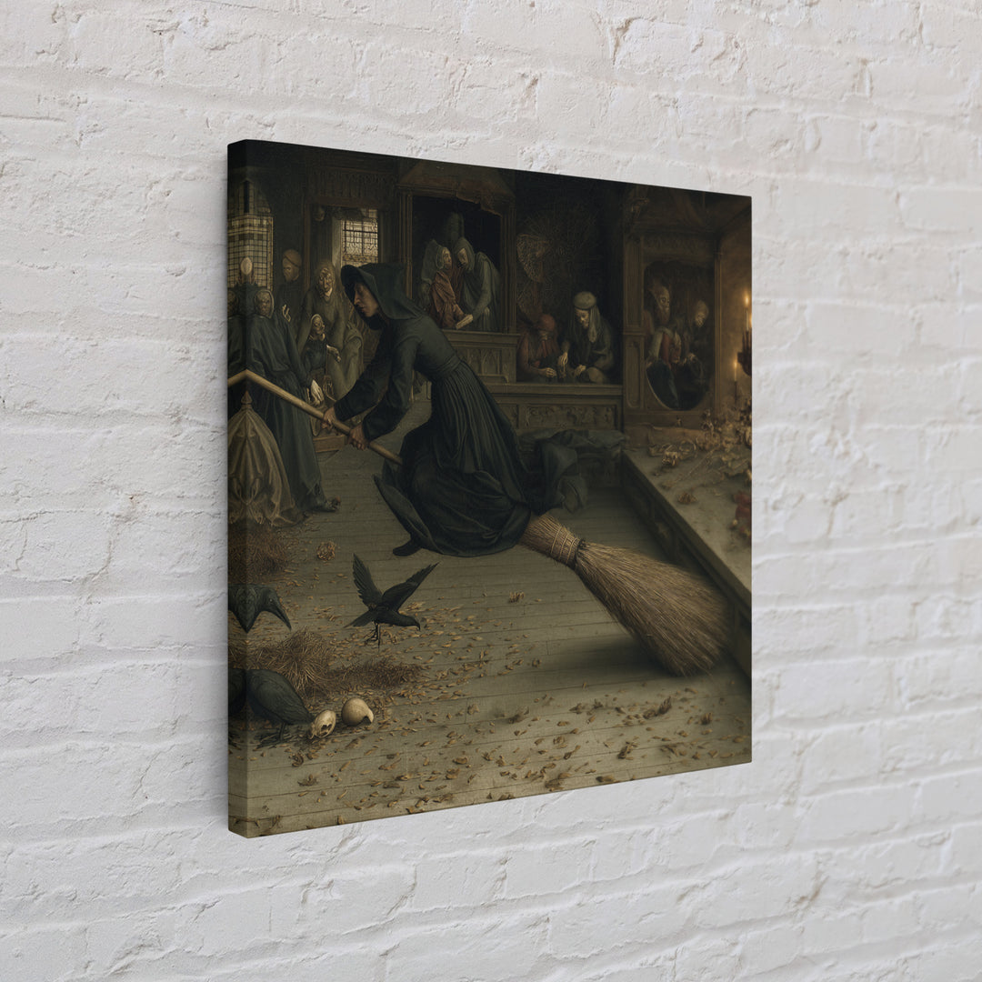 The Witch'S Broom, Danse Macabre Art, Square Wall Art, Dark Halloween Decor, Framed Canvas Print, Halloween Wall Art