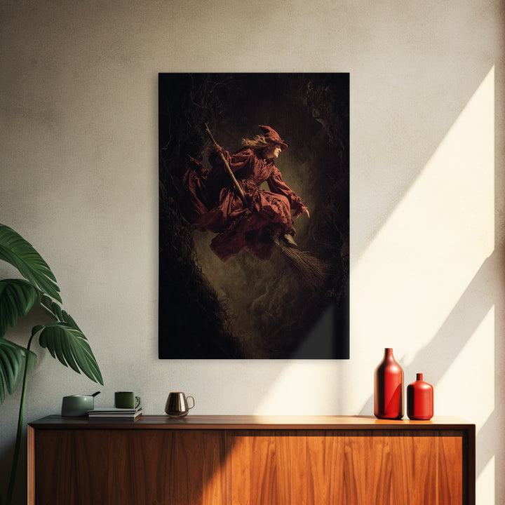 The Witch'S Broom, Gothic Nightmare Art, Vertical Wall Art, Dark Halloween Decor, Canvas Print, Halloween Wall Art, Statement Wall Art