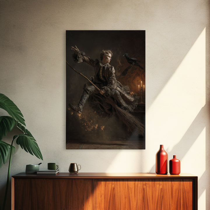 The Witch'S Broom, Visionary Gothic Art, Vertical Wall Art, Gothic Horror Wall Art, Canvas Print, Halloween Wall Art