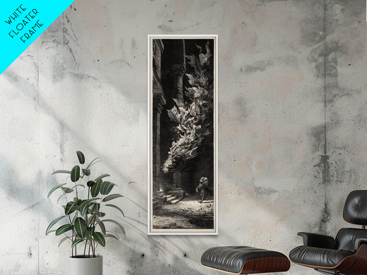 The Witch'S Broom, Architectural Etching Art, Tall Narrow Wall Art, Dark Fantasy Wall Art, Framed Canvas Print