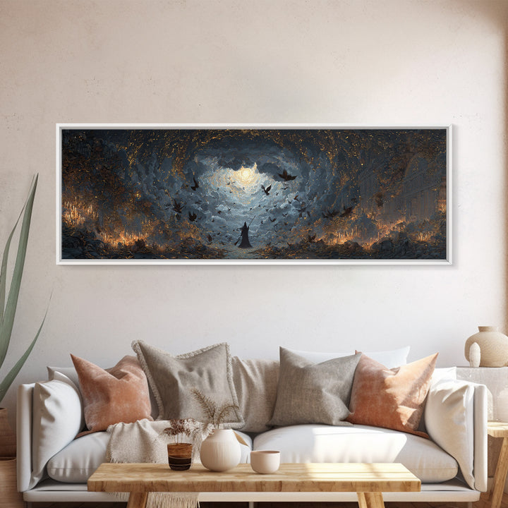 The Witch'S Broom, Apocalyptic Romantic Art, Extra Wide Wall Art, Macabre Wall Art, Framed Canvas Print, Halloween Wall Art