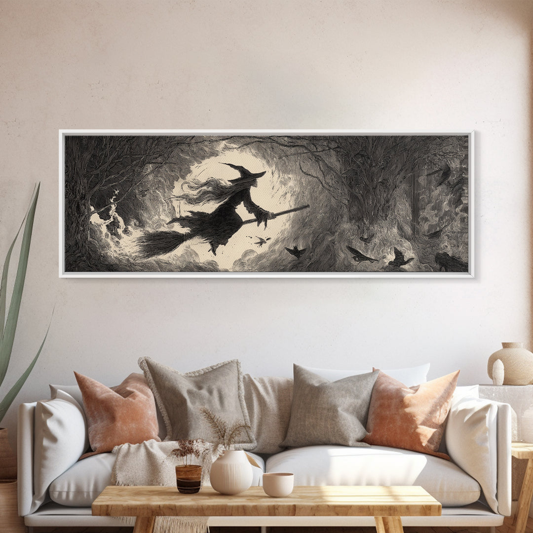 The Witch'S Broom, Expressionist Nightmare Art, Extra Wide Wall Art, Macabre Wall Art, Canvas Print, Halloween Wall Art, Spooky Wall Decor