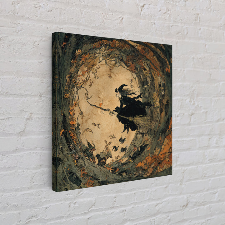 The Witch'S Broom, Gothic Storybook Art, Square Wall Art, Macabre Wall Art, Canvas Print, Halloween Wall Art, Spooky Wall Decor