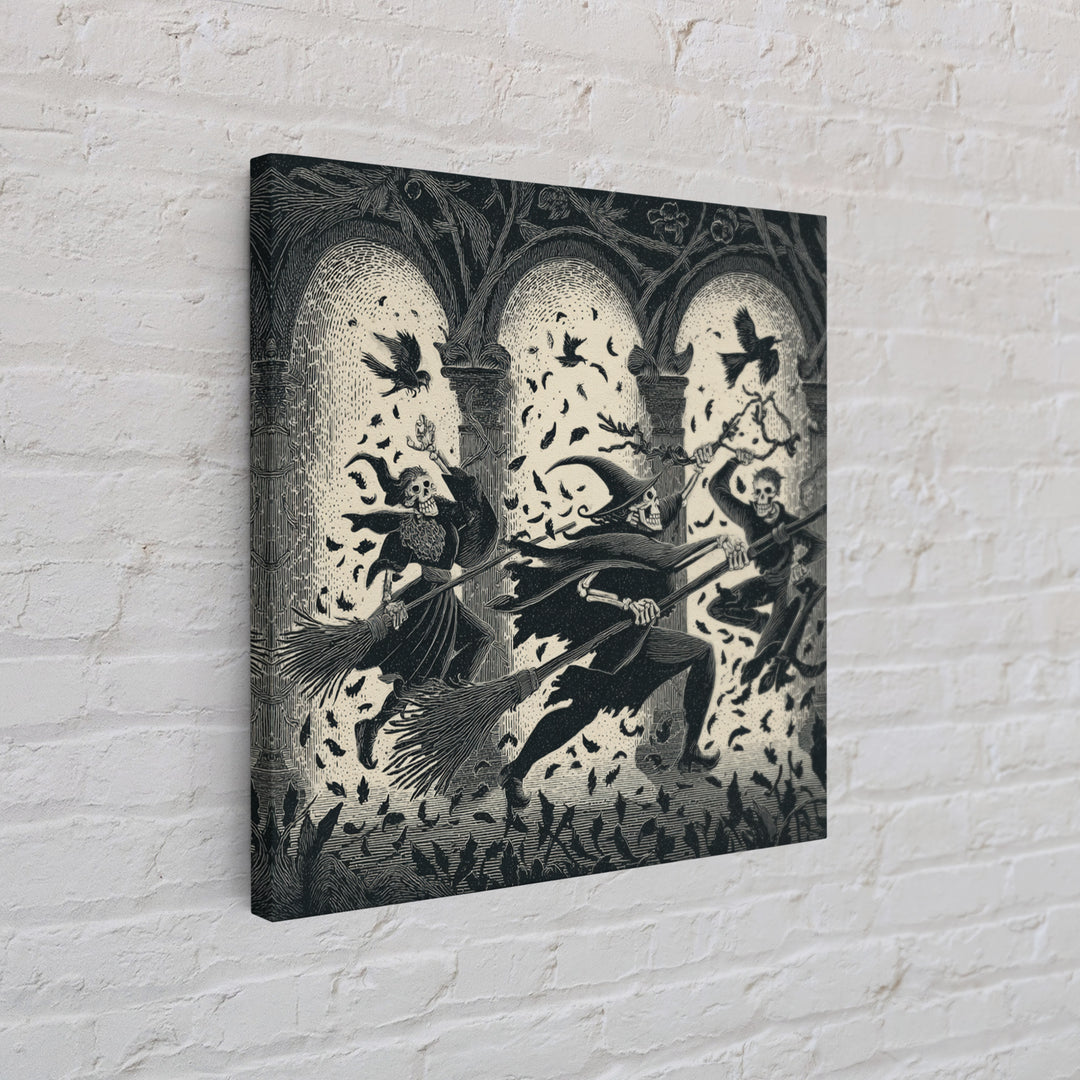 The Witch'S Broom, Macabre Folk Print Art, Square Wall Art, Dark Fantasy Wall Art, Framed Canvas Print, Halloween Wall Art