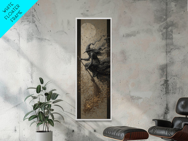 The Witch'S Broom, Surreal Apocalyptic Art, Tall Narrow Wall Art, Dark Halloween Decor, Framed Canvas Print, Halloween Wall Art