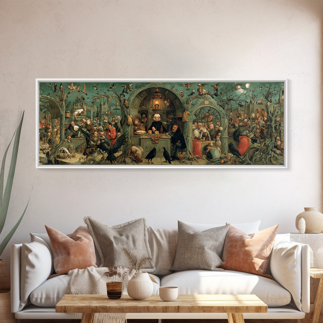 The Bone-Handled Lantern, Medieval Grotesque Art, Extra Wide Wall Art, Gothic Horror Wall Art, Framed Canvas Print