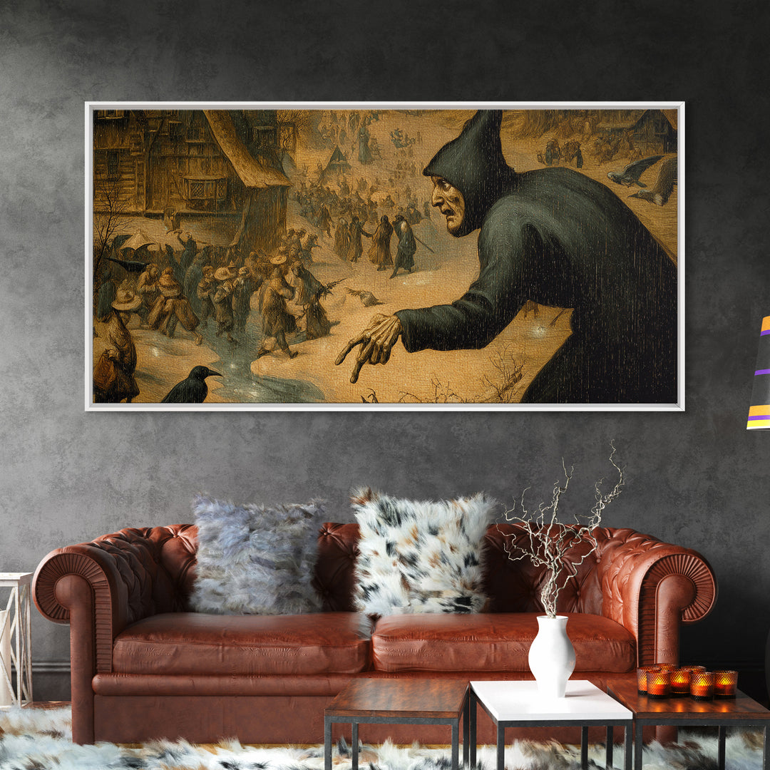 The Bone-Handled Lantern, Northern Renaissance Horror, Wide Panoramic Art, Dark Fantasy Wall Art, Canvas Print, Halloween Wall Art