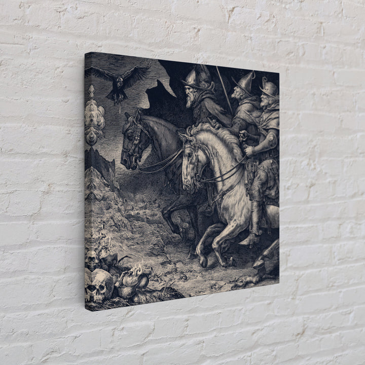 The Bone-Handled Lantern, Renaissance Engraving Art, Square Wall Art, Macabre Wall Art, Canvas Print, Halloween Wall Art