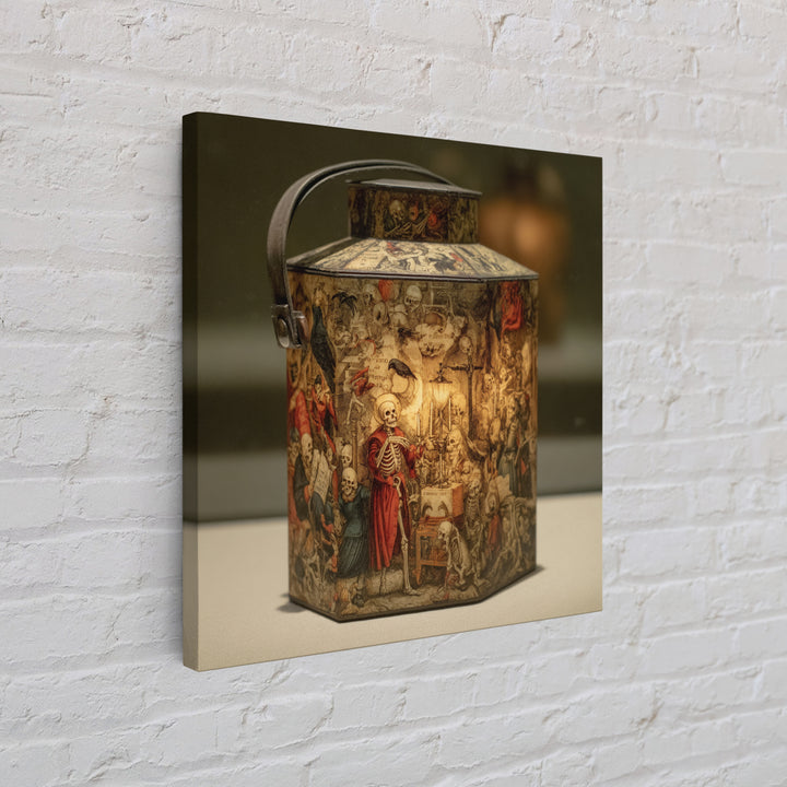 The Bone-Handled Lantern, Danse Macabre Art, Square Wall Art, Macabre Wall Art, Canvas Print, Halloween Wall Art