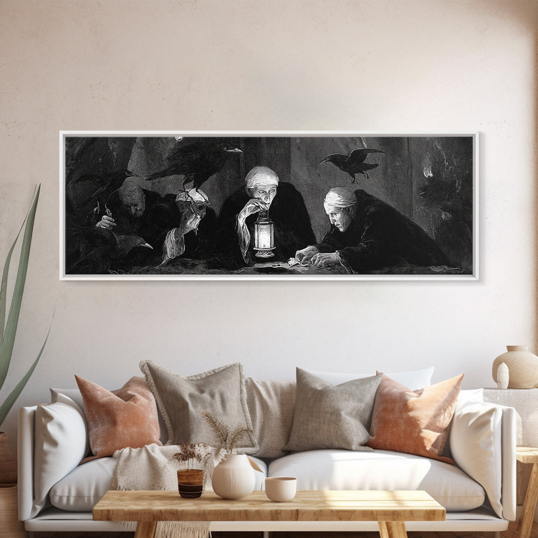 The Bone-Handled Lantern, Dark Romantic Horror Art, Extra Wide Wall Art, Macabre Wall Art, Framed Canvas Print, Halloween Wall Art