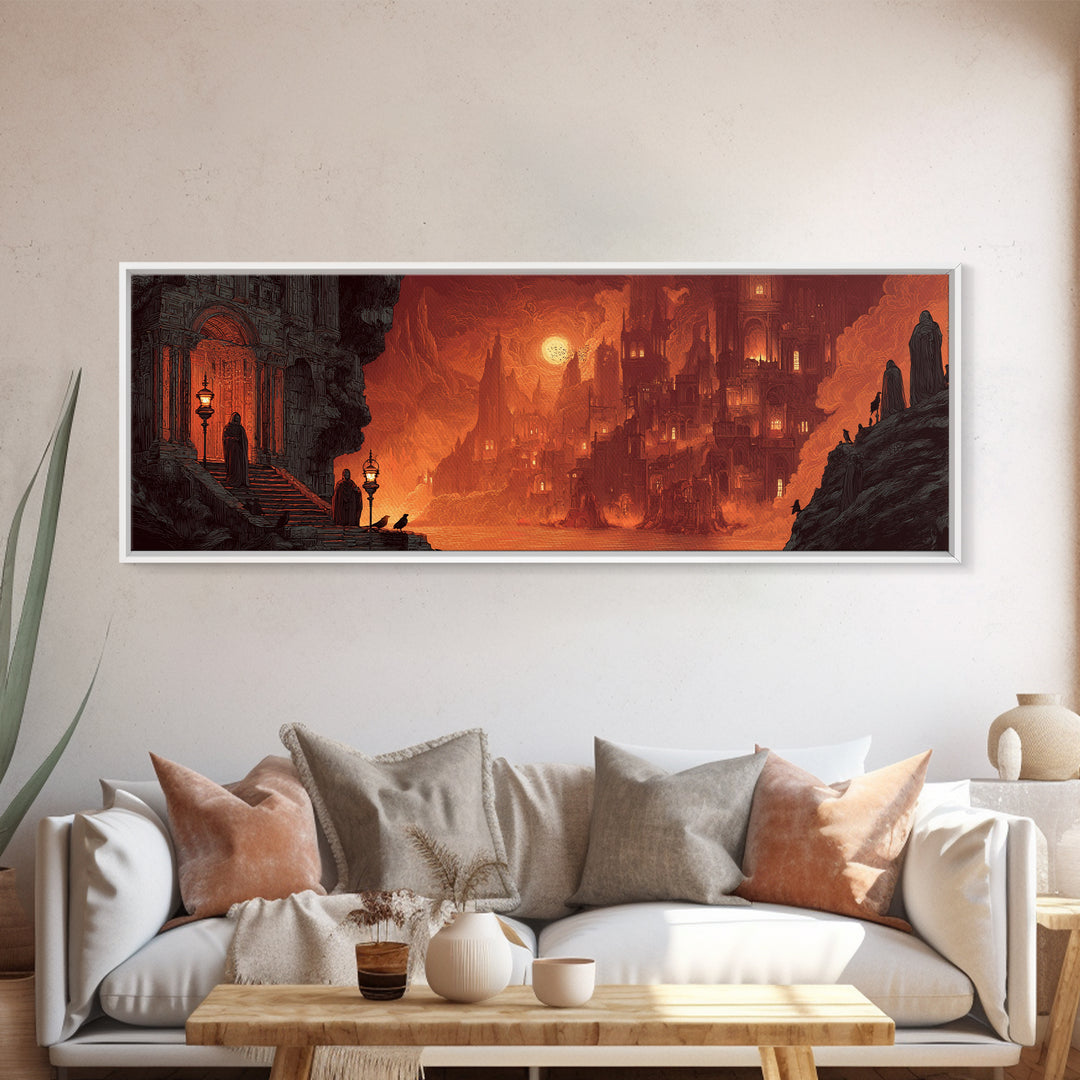 The Bone-Handled Lantern, Apocalyptic Romantic Art, Extra Wide Wall Art, Gothic Horror Wall Art, Canvas Print, Halloween Wall Art