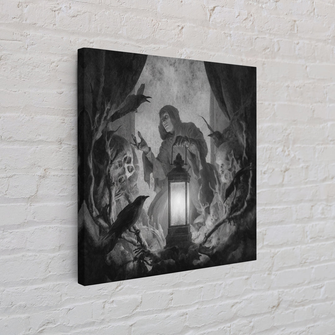 The Bone-Handled Lantern, Symbolist Dream Art, Square Wall Art, Gothic Horror Wall Art, Canvas Print, Halloween Wall Art