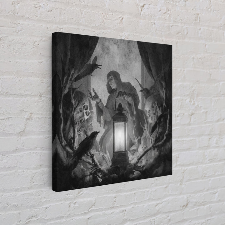 The Bone-Handled Lantern, Symbolist Dream Art, Square Wall Art, Gothic Horror Wall Art, Canvas Print, Halloween Wall Art