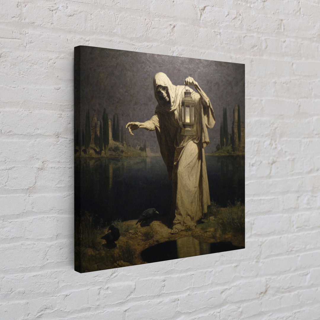 The Bone-Handled Lantern, Symbolist Gothic Landscape, Square Wall Art, Macabre Wall Art, Canvas Print, Halloween Wall Art, Horror Wall Art