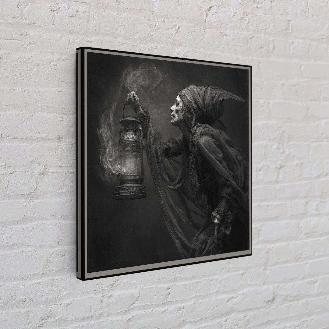 The Bone-Handled Lantern, Ornate Symbolist Art, Square Wall Art, Gothic Horror Wall Art, Framed Canvas Print, Halloween Wall Art