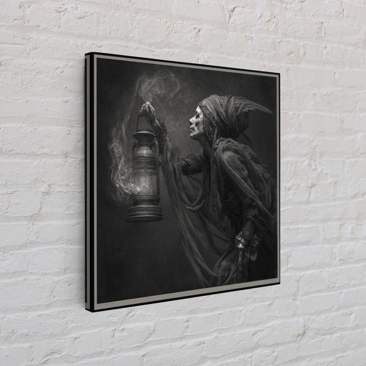 The Bone-Handled Lantern, Ornate Symbolist Art, Square Wall Art, Gothic Horror Wall Art, Framed Canvas Print, Halloween Wall Art