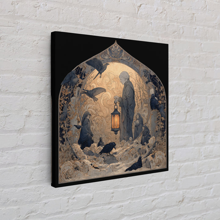 The Bone-Handled Lantern, Symbolist Death Art, Square Wall Art, Dark Halloween Decor, Framed Canvas Print, Halloween Wall Art