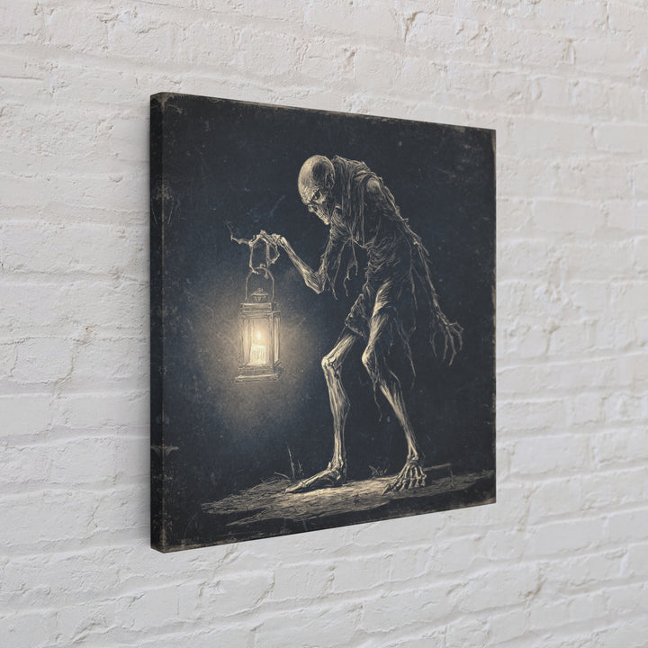 The Bone-Handled Lantern, Expressionist Nightmare Art, Square Wall Art, Dark Fantasy Wall Art, Framed Canvas Print, Halloween Wall Art