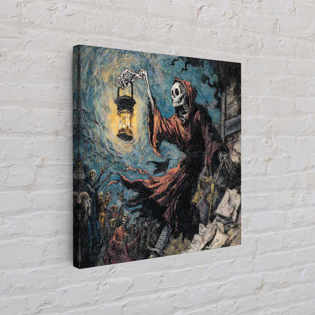 The Bone-Handled Lantern, Grotesque Carnival Art, Square Wall Art, Macabre Wall Art, Framed Canvas Print, Halloween Wall Art